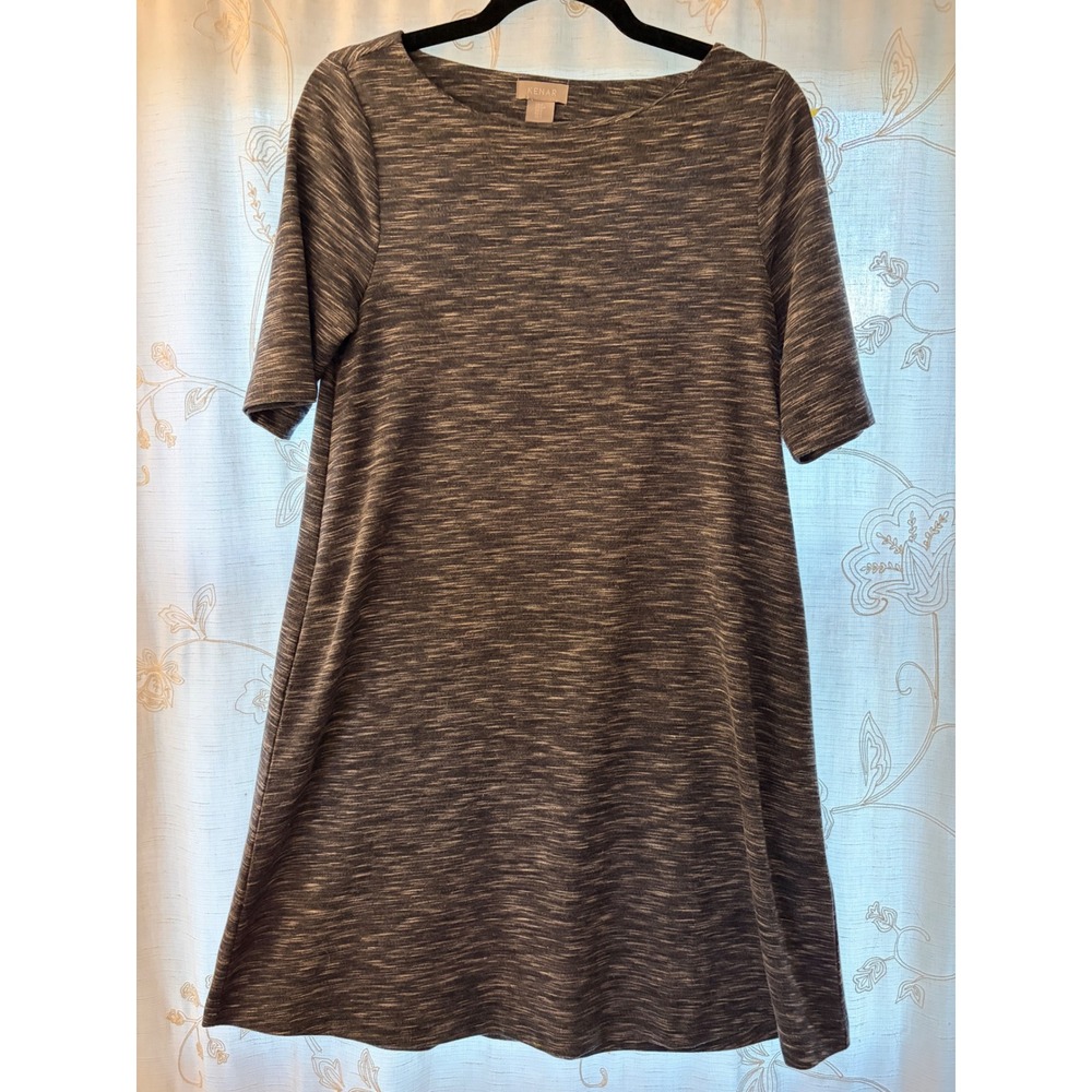 Kenar Womens Space Dye Short Sleeve T-Shirt Dress Gray A-Line with Pockets M